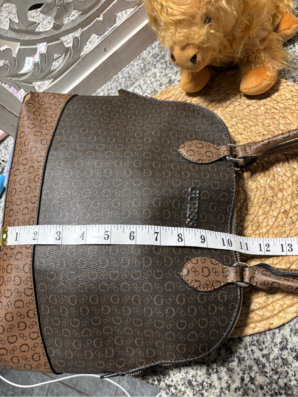 GUESS Brown Two-Tone Logo Satchel - Picture 11 of 14